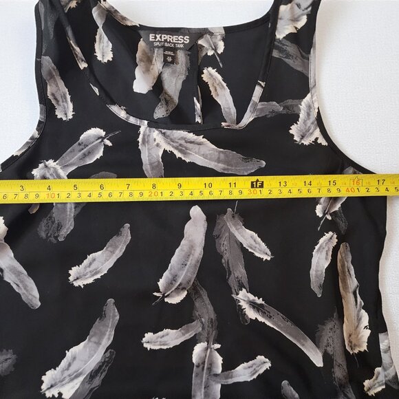 Express XS Feather Print Split Back Tank Top – Black & White Chiffon, Lightweigh - Picture 5 of 9